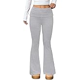 Dookttker Womens Fold Over Flare Pants Stretch Pajama Leggings Thin Soft Y2K Bell Bottom Summer Clothes Fashion Outfits