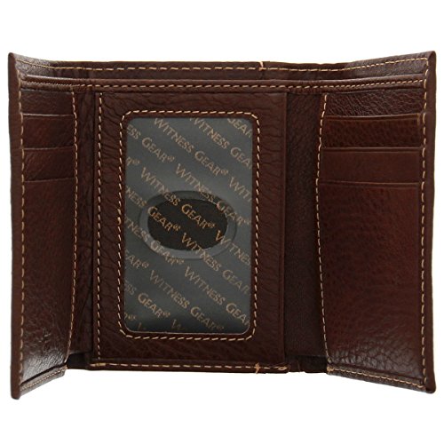 Brown Genuine Leather Tri-Fold Wallet w/Cross