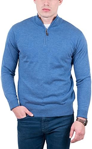Real Cashmere Light Blue Half Zip Cashmere Blend Sweater Mens Sweater
