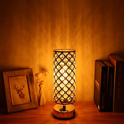 Acaxin USB Crystal Table Desk Lamp with USB Port, Elegant Bedside Light, Glam Lamps for Bedrooms
