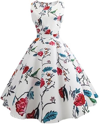 WOCACHI Women Dress Vintage Sleeveless Retro Evening Party Prom Dresses