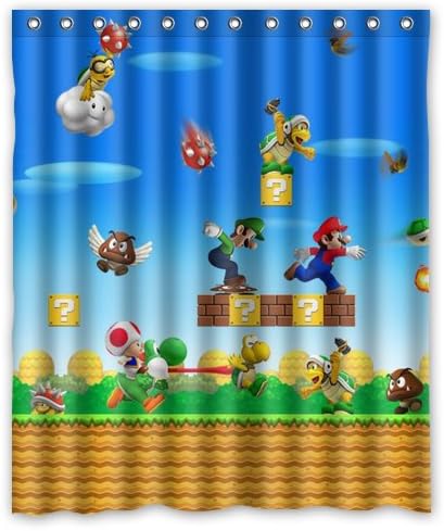 Custom New Super Mario Bros World Games Waterproof Polyester Fabric Bathroom Shower Curtains 60x72 Inch