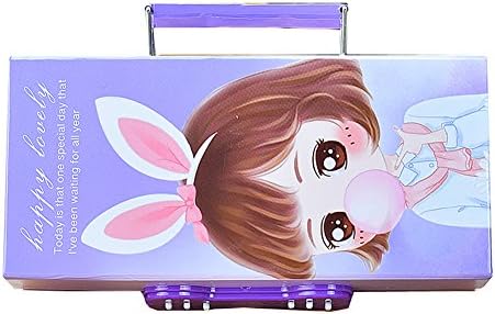 Fashion Cartoon Pencil Case 3 Layer Multi-functional Pencil Box Organization with Code Lock for Girls and Boys (Purple)