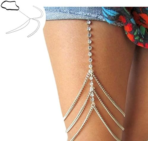 Women Sexy Harness Necklace Rhinestones Thigh Chain Shiny Fashion Body Chain Jewelry Adjustable Bikini Body Jewelry Bralette Body Chain Fashion Curb Chain Design for Women and Girls