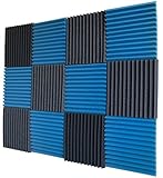 12 Pack- Ice Blue/Charcoal Acoustic Panels Studio Foam Wedges 1" X 12" X 12"