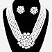 Elegant Statement White Pearl Cluster Crystal Bridal Silver Chain Necklace Set CLIP ON Earring