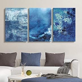 3 Panel Canvas Wall Art - Abstract Blue Artworks - Giclee Print Gallery Wrap Modern Home Art Ready to Hang - 16"x24" x 3 Panels