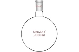 StonyLab Glass 2000 ml Short Neck Round Bottom Flask, Borosilicate Glass Single Neck Heavy Wall Flask RBF with 24/40 Standard Taper Outer Joint (2000 ml)