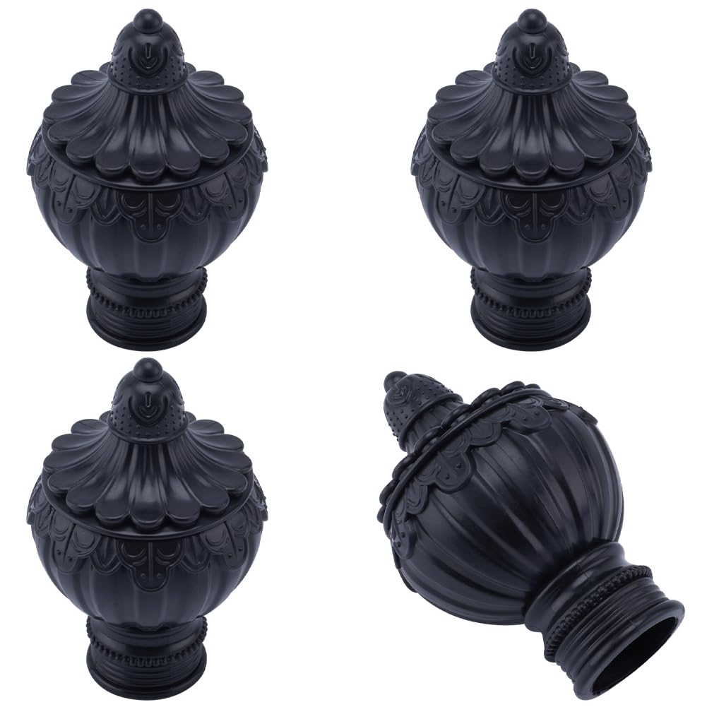 GORGECRAFT 4PCS Curtain Rod Covers Ends Black Plastic Curtain Finials Ends Caps Round Pole Finials 28mm Inner Diameter Curtain Heads for Home Office Curtain Roman Rod Decor(105x64.6mm)