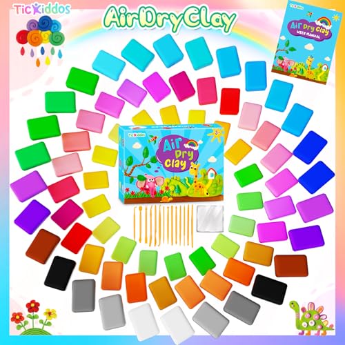 TicKiddos 72 Bags of Modelling Clay, 36 Colours, Air-Drying with 15 Tools, Soft Ultralight Non-Children's Clay Set, Gift for Boys and Girls from 3 4 5 6 7 8 9 10