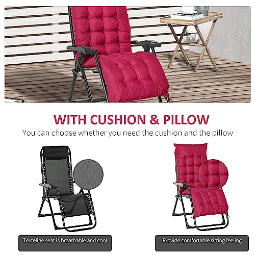 Outsunny Reclining Zero Gravity Chair with Adjustable Backrest, Folding Garden Sun Lounger with Removable Cushion and Headrest, Wine Red