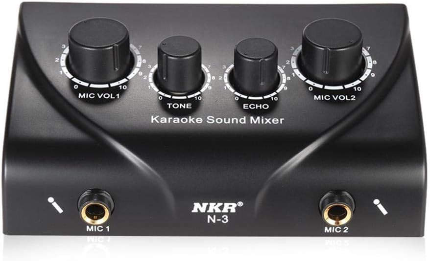 Baiwka Karaoke Sound Mixer, Professional Audio System for Meeting/Anchor, Portable Mini Digital Audio Sound Karaoke Machine Echo Mixer System with Dual Mic Inputs for KTV/Home Theater/Amplifier