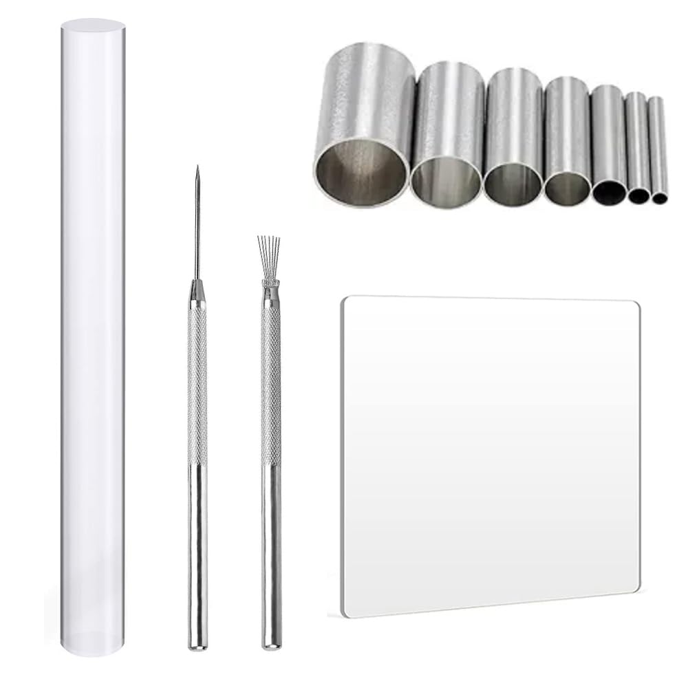 Photo 1 of 11PCS Polymer Clay Cutter Tool Set Acrylic Clay Roller with Acrylic Sheet Backing Board Clay Wire Texture Needle Detail Modeling Shaping Tool Round Shape Clay Cutters for Clay DIY Sculpting Craft