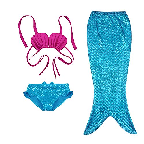 Little Girls Three Pieces Shell Top Bowknot Shorts Mermaid Tail Swimsuit