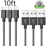 ONSON Micro USB Cable,3Pack 10FT Extra Long Nylon Braided High Speed USB to Micro USB Charging Cables Android Charger Cord for Samsung Galaxy S7 Edge/S6/S5/S4,Note 5/4/3,HTC,LG,Tablet and More(Black)