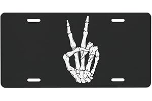 CFPOLAR Peace Sign Skeleton Hand License Plate, Decorative Car Front License Plate, Aluminum Novelty License Plates Vanity Tag Metal Car Plate for Women Men 6 X 12 Inch