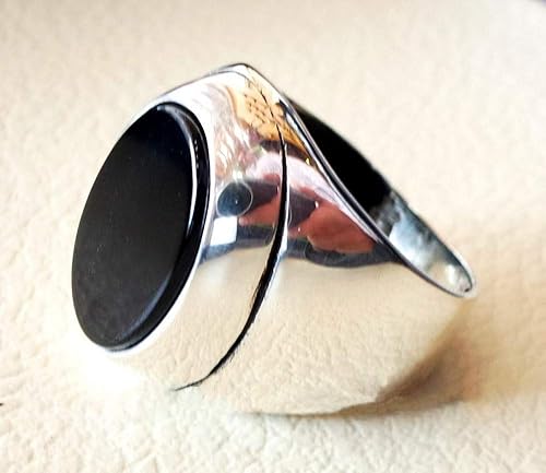 Amazon Com Natural Black Onyx Ring Semi Precious Stone Oval Black Flat Heavy Man Ring Sterling Silver Arabic Middle Eastern Turkey Style Fast Shipping Men S Ring Mens Huge Ring Handmade