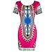 Orangesky Women Traditional African Print Dashiki Bodycon Short Sleeve Dress (L, Hot Pink)