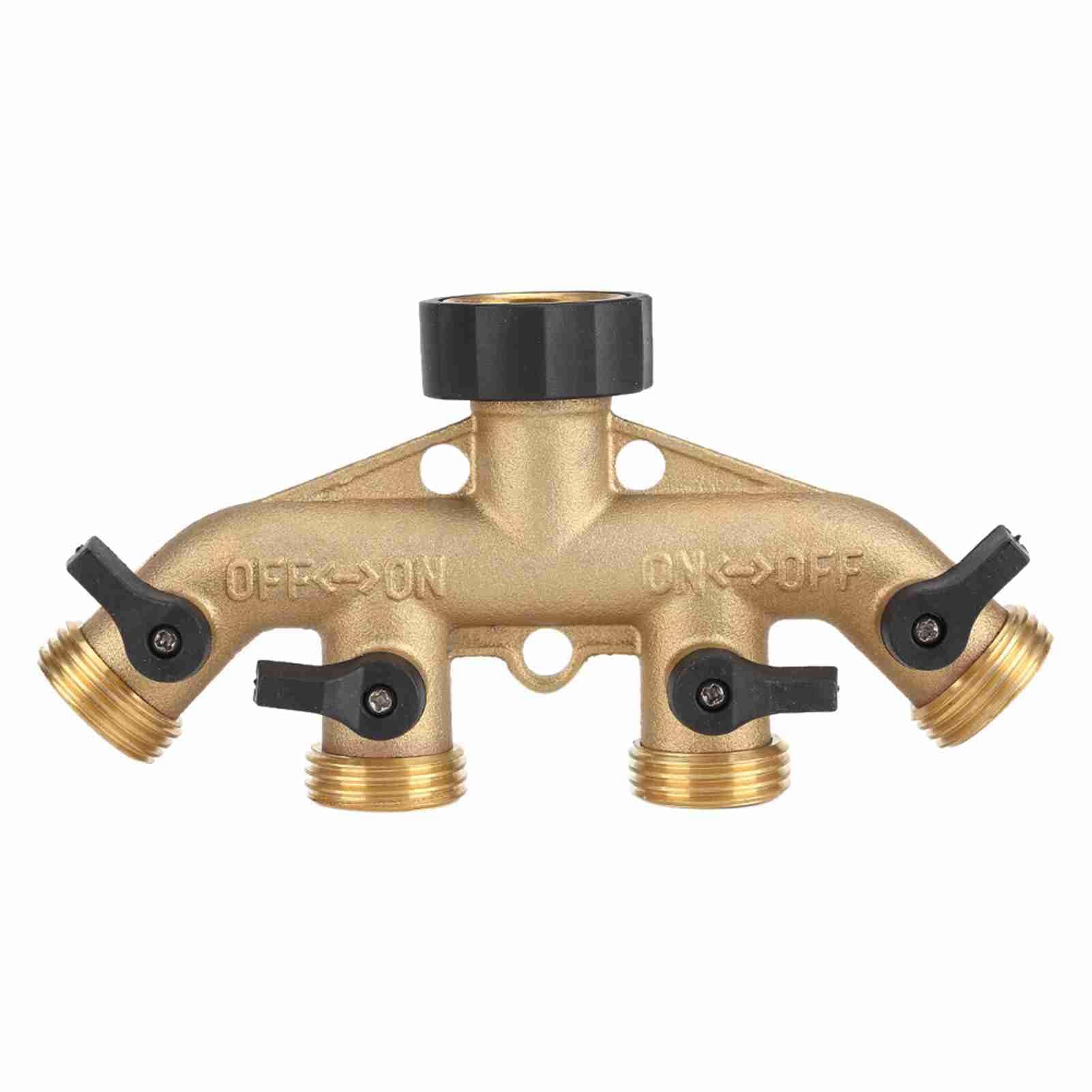 Zerodis Garden Hose Splitter 4 Way Brass,3/4" Tap Splitter 4 Way Shut Off Connector Pipe Splitter Nozzle Switcher Tap Connectors for Garden Irrigation(European Thread)