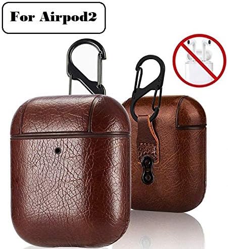 AE Mobile Accessories Portable Eirpods Accessories Iimitation Leather Protective Case Cover Compatible with Eirpods 2 & 1 Charging Case, with Keychain, The Front LED Visible (Dark Brown)