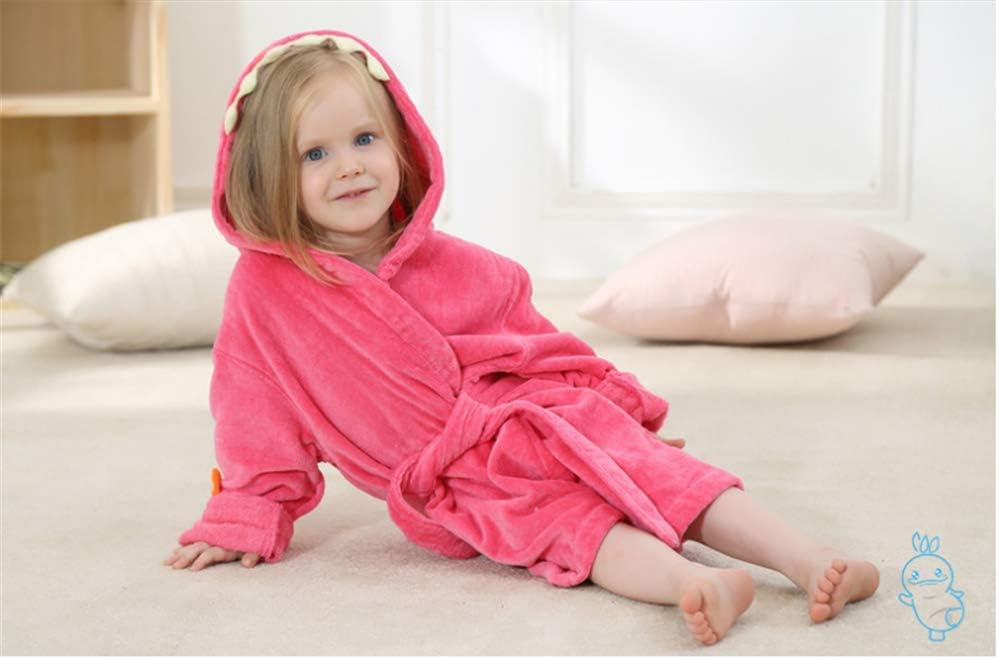 BAOPTEIL Toddler Cotton Bathrobe Baby Boy Girl Dinosaur Hooded Bath Towel Robe for Kids (Rose Red, 3-5T/(Length-23.6")): Clothing