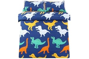SDIII 3PCS Dinosaur Duvet Cover Queen, 1 Duvet Cover and 2 Pillowcases, Bed in a Bag Dino Queen Size Duvet Cover with Corner Ties and Zipper Closure, Cute Duvet Cover for Kids, Boys and Girls, Queen