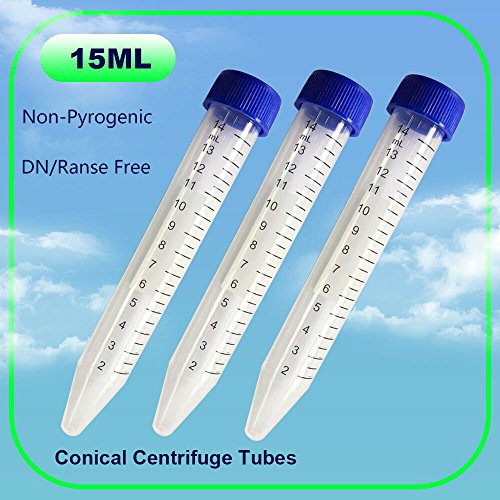 15ml Plastic Centrifuge Tubes, Membrane Solutions Lab Supply Sterile PP Conical Centrifuge Tube, Non- Pyrogenic, DN/RNase Free, Pack of 50