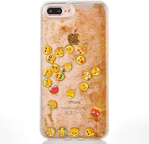 iPhone 7 Plus Cartoon Facial Expression Pattern Cover, GreenDimension Ultra Thin Hard PC Back Creative Luxury Gold Floating Stars Bling Liquid Quicksand Sparkle Case Soft TPU Transparent Bumper Shell