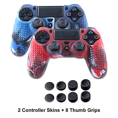 Silicone Skin for PS4 Controller - Anti-slip Covers for DualShock 4 - Anti-slip Protector Case Set for Sony PS4, PS4 Slim, PS4 Pro 2 Controller Skin with 8 Thumb Grips