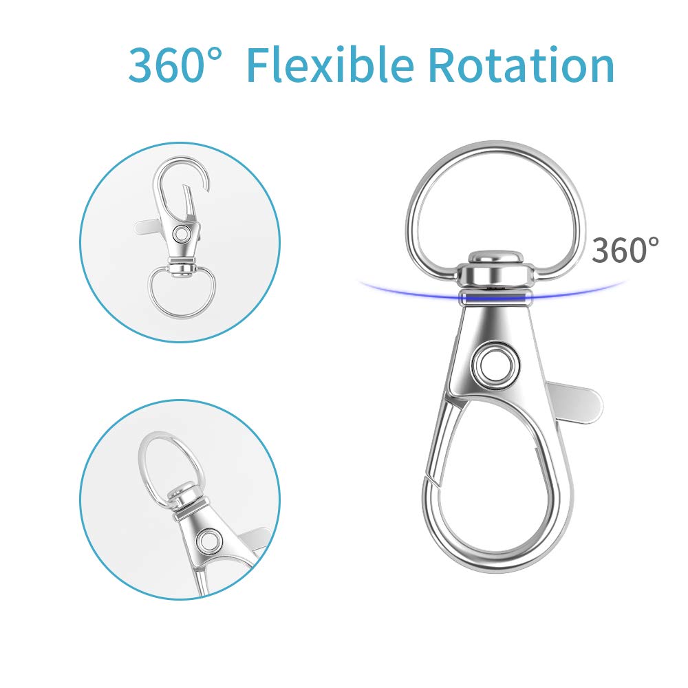 100PCS Keychain Hooks with Key Rings,Metal Swivel Lobster Claw Clasps, for Keychain Clip Lanyard, Jewelry Making, Crafts (Silver)