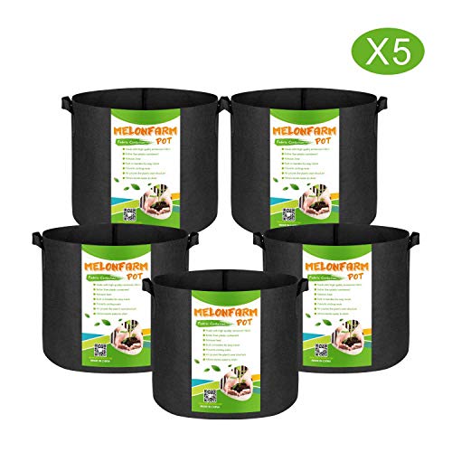 MELONFARM 5-Pack 7 Gallon Plant Grow Bags – Smart Thickened Non-Woven Aeration Fabric Pots Container with Strap Handles for Garden and Planting