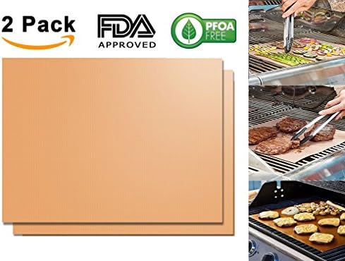Aquablessing Copper Grill Mat 2 Set 15.75x13''| Non-Stick, Durable, Washable &amp; PFOA Free | For Baking, Grilling, BBQ, Charcoal, Electric, Gas, Oven, Outdoors, Meat, Veggies, Pizza, Cookies &amp; More