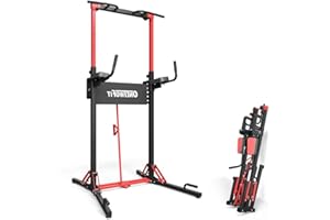 ONETWOFIT Foldable Power Tower Pull Up Bar Station, Multi-Function Adjustable Height Dip Station for Home Gym Workout, Strength Training Fitness Equipment, Pull Up Stand 400LBS(Black-Pro)
