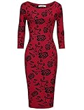 MUXXN Women's Vintage CrewNeck Rose Pattern Knitted Sweater Dress
