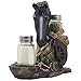 Black Stallion Salt and Pepper Shaker Set with Holder Display Stand Horse Figurine Featuring an Old-fashioned Wagon Wheel on Wood Fence, Horseshoes and Lasso Accents for Rustic Country Western Kitchen Decor Table Centerpieces As Gifts for Cowboys