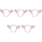 LOGOFUN 5PCS Adorable Sheep Ears Headband Plush Animal Hairband for Halloween Cosplay Parties and Photo Props Costume Accessories - White Pink