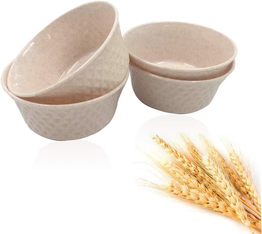 Premium Mini Wheat Straw Fiber Lightweight Bowl, child Bowls, Thick Soup Bowl, Baby Feeding Bowls, Wheat Straw Dinnerware Sets for Family, Kids, Elderly, Young, Dishwasher Safe (Beige)