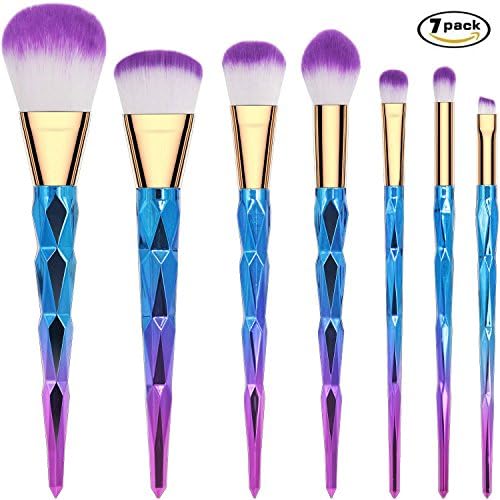 LiY Makeup Brushes 7 Pieces Colorful Diamond Patterned Shaped Handle Makeup Brush Set Professional Foundation Blending Blush Eye Face Liquid Powder Cream Cosmetics Brushes Kit