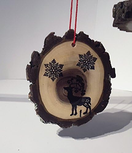 Black Walnut tree slice Christmas ornament, rustic Christmas decoration, log slice joy to the world, Deer