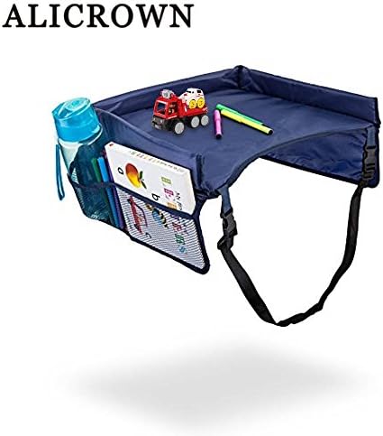 Travel Tray Bag Kids Activity Children Learn Toddler Lap Play Snack with Tablet Cup Holder - Waterproof for Car Seats Snacks Bus Train and Plane Journeys (Blue)