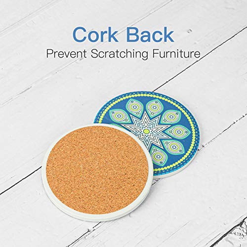 ComSaf-Coasters-for-Drinks-Absorbent-Coaster-with-Holder-Set-of-6-Mandala-Style-Ceramic-Coaster-with-Cork-Base-Tabletop-Protection-Coaster-Gift-for-Housewarming-Home-Bar-Decor-Bohemiya-BOHO-4-Inch