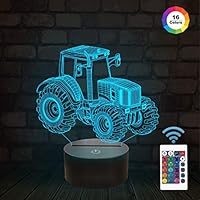 3D Illusion Lamp, Tractor Car 3D Night Light for Kids with 16 Colors Changing Remote Control, Bedroom Decor Creative Birthday Gifts for Boys Kids Baby