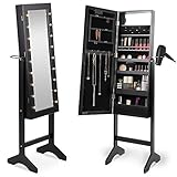 Beautify Mirrored Jewelry Makeup Armoire with LED Lights Floor Standing Organizer Cabinet with Internal and External Mirror Black Beautify Mirrored Jewelry Makeup Armoire with LED Lights Floor Standing Organizer Cabinet with Internal and External Mirror Black