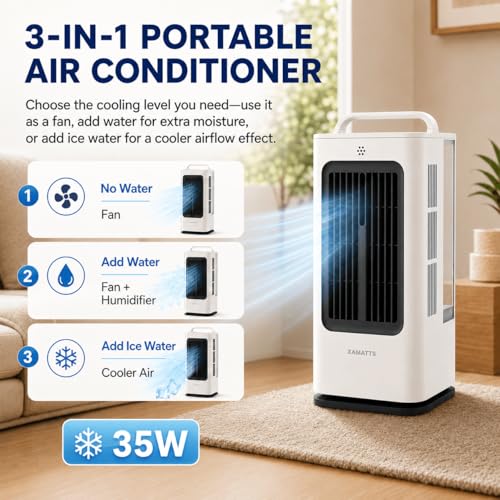 XAMATTS Portable Air Conditioners, 1700ml Evaporative Air Cooler with Remote, 120° Oscillating Mini Air Conditioner Portable with 3 Speeds & 1-7H Timer, Portable AC Unit for Bedroom Room Office Desk