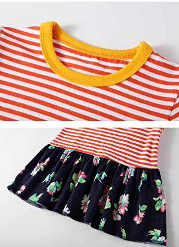 BIBNice Toddler Girls Tunic Tops Stripe Cotton Dress Short Sleeves Basic Active Shirt Dresses 7t