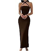 OYOANGLE Women's Criss Cross Halter Sleeveless Bodycon Long Dress Party Formal Cocktail Dresses