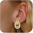 Fiklon Gold Clip On Earrings for Women Knot Link Trendy Chunky Non Pierced Earring 14K Gold Plated Hoops Drop Dangle Earrings Lightweight Jewelry