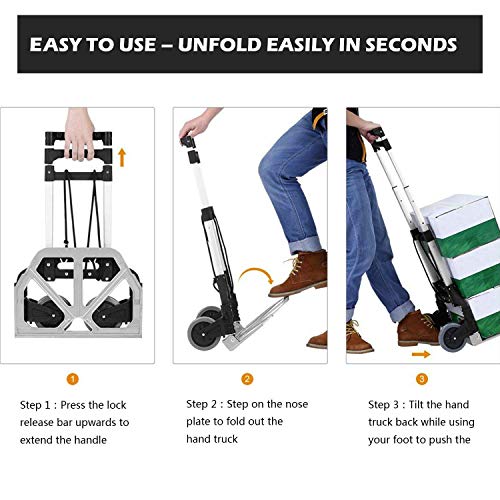 Voluker Portable Heavy Duty Aluminum Folding Hand Truck and Dolly Two-Wheel Luggage Cart (150 LB)