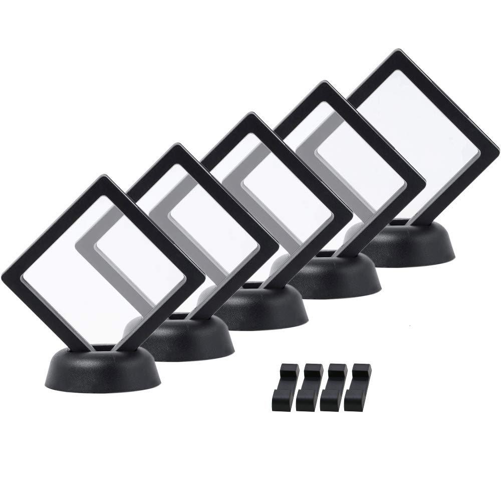LZYMSZ Set of 5 pcs Transparent 3D Floating Frame Display Stands Holder Suspension Frame for Challenge Coins, AA Medallions, Antique, Jewelry(Including Base)(9 x 9cm)