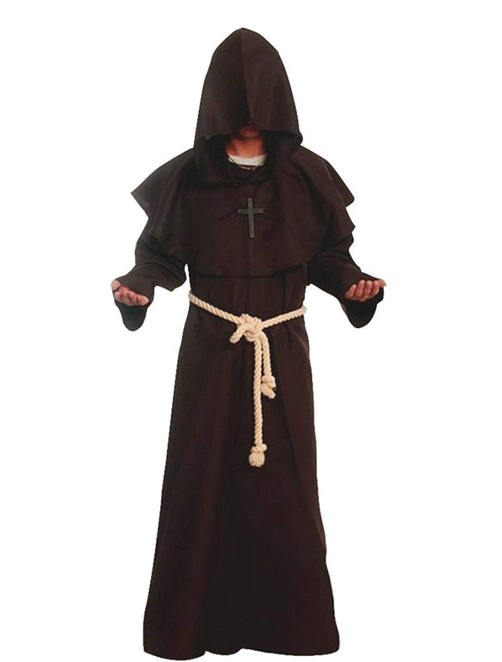Gothden Medieval Renaissance Friar Cowl Robe Hooded Monk Robe Costume Brown